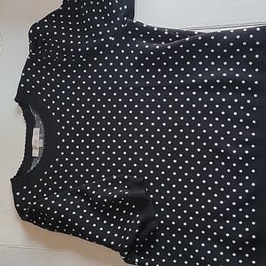 Loft Polka dot knitted blouse, black and white with scalloped detail, size XL